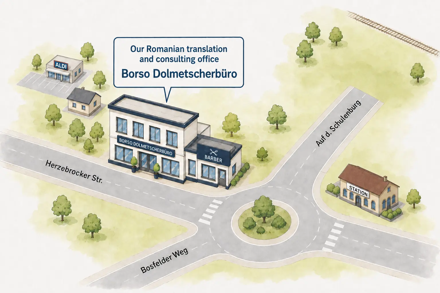 Illustrated map to Borso Dolmetscherbüro