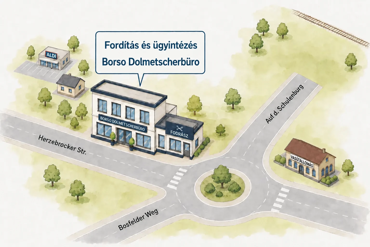 Útvonalrajz a Borso Dolmetscherbüro irodához