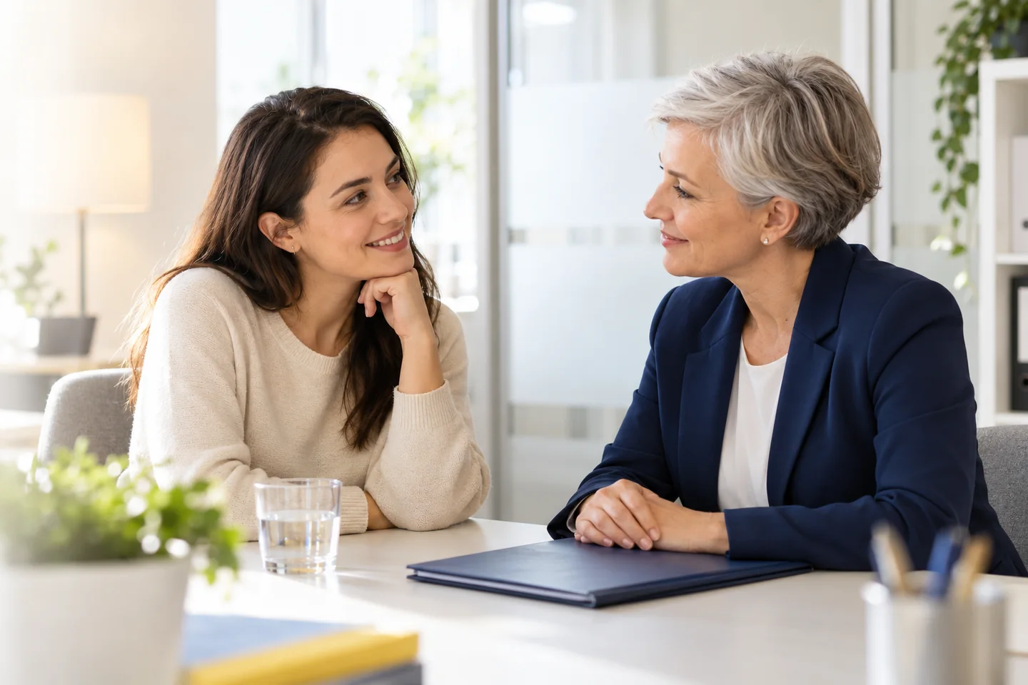 Discuție între un client și un profesionist la o masă de birou.